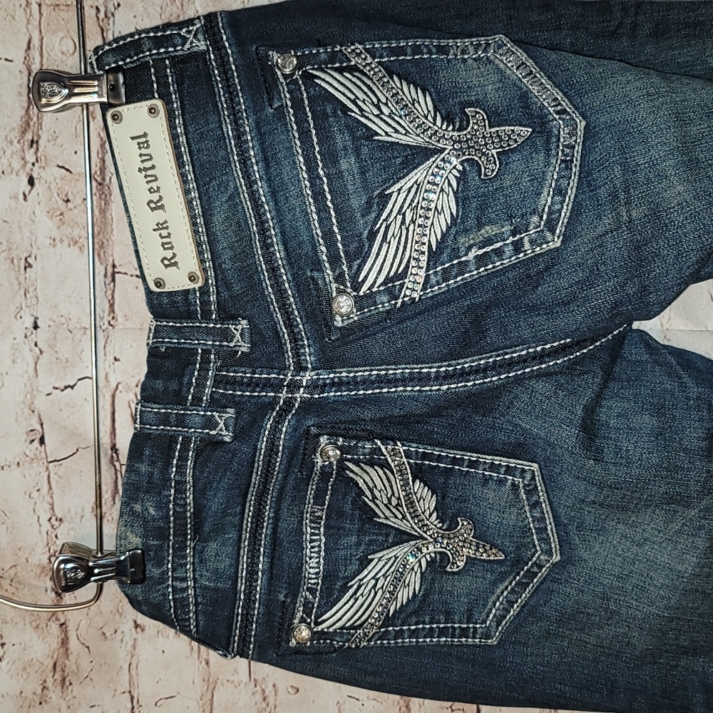 Nwot rock revival skinny lucille wings bling jeans sz 27